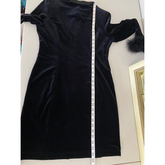 Vintage Black Velvet Feather Long Sleeved Cocktail Mini Dress Glam Witchcore 10 - Picture 6 of 7
